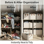 3 Pack Storage Bins Fabric Collapsible Organizers with Handles Sturdy Canvas with PP Board Beige Foldable Storage Box for Closet Shelves, Books, Toys, Clothes, Office Organization - Image 5