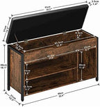 Shoe Bench, Lift Top Shoe Storage Bench, Adjustable Shelf Entryway Bench, Metal and Wood Shoe Rack Organizer with Cushion for Entry, Bedroom, Closet, Living Room, Hallway (Brown, 35.5“W) - Image 2