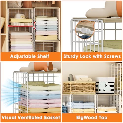 6 Tier Taller Closet Organizers and Storage, Stackable Closet Shelf Organizer with 2 Dividers for Clothes Towels Toys, Rv, Double Storage Design, Clothing Storage Basket for Wardrobe, White ﻿ - Image 6
