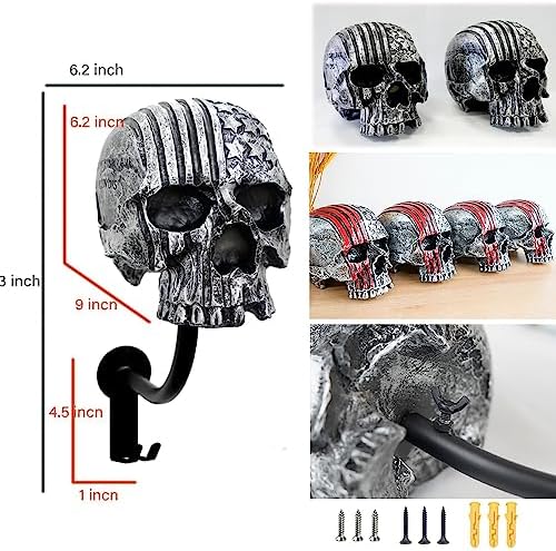 Helmet Holder,Skull Helmet Holder Wall Mount Helmet Rack with Hooks Helmet Hanger for Coats,Caps,Baseballs,Rugby Helmet,Motorcycle Accessories - Image 3
