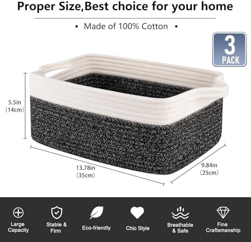 OIAHOMY 3-Pack Storage Baskets for Organizing Woven Small Basket Black - Image 3