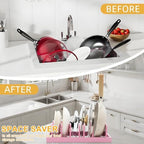 MinBoo Bamboo Pot Lid Organizer Pot Lid Holder, Pot and Pan Organizer Drawer Organizer for Pot Lids, Pans, Dinner Plates, Reusable Containers in Cabinet Storage,Pink - Image 3
