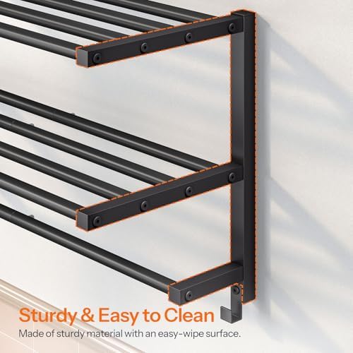 HOOBRO 23.8" Towel Rack for Bathroom, 3 Tier Towel Shelf with Tower Bars, Bathroom Storage Organizer for Towels and Toiletries, Towel Holder Wall Mounted with 2 Hooks, Black BK08LB01 - Image 7