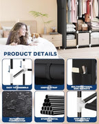 Mavivegue Portable Closet, 50 Inch Wardrobe Closet, Portable Closets for Hanging Clothes with 3 Hanging Rods and 6 Storage Shelves for Bedroom, Black - Image 3
