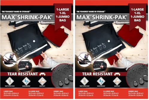 MAX Shrink-Pak Vacuum Seal Storage Bags for Clothing, Travel, Bedding | Tear-Proof, Dual-Valve Space Saver Compression Bags - 1 Large, 1 XL, 1 Jumbo (Pack of 2) by Hefty