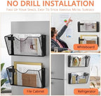 MFTEK Magnetic File Holder, 2 Pockets Magnetic File Folder Holder No Drilling Magnet Paper Mail Organizer Magazine Basket, Hanging Wall Storage Rack for Fridge Cabinets Office Classroom - Image 5