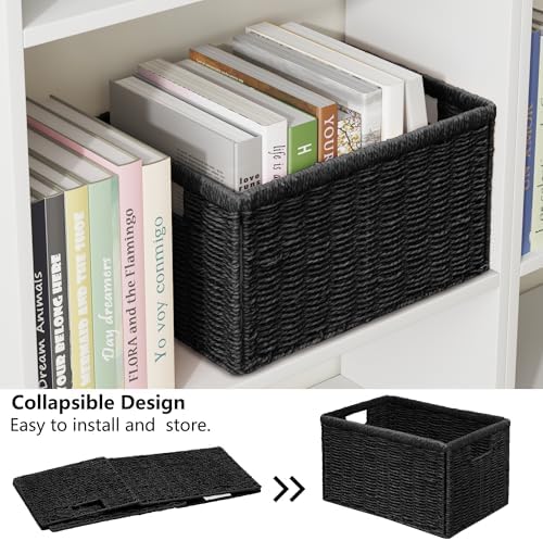 Vagusicc 2 Packs Large Wicker Storage Basket, Closet Storage Baskets Bins for Shelves, Decorative Collapsible Baskets for Organizing Clothes Toy Nursery Bathroom Organizers and Storage, Black - Image 3