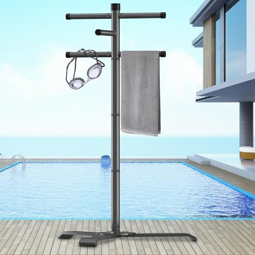 Pool Towel Rack Outdoor, Heavy Duty Outdoor Towel Rack, 61 Inch Free Standing Rack for Pool & Hot Tub, Drying Towels, Swimsuits, Life Jackets and Goggles, Ideal Pool Accessories by Qufiona