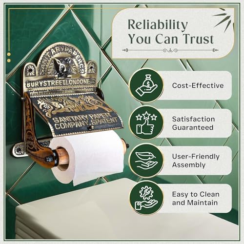 Renovators Supply Manufacturing Antique Brass Wall Mount Toilet Tissue Paper Holder 6.9" Wide Victorian Style Rust Resistant Solid Brass Bathroom Toilet Sanitary Paper Roll Holder Storage with Lid - Image 4
