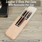 Top Grain Genuine Leather 3 Fountain Pen/Pencil Case Organizer, Solid Minimalist Design, Handmade, Magnetic Closing with Drawer Design, Gift Choice for Man/Woman/Office, Glossy Nude, 3 Slots - Image 3