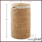 Casafield Round Laundry Hamper with Lid and Removable Liner Bag - Natural, Woven Water Hyacinth Wicker Laundry Basket for Clothes and Towels - Image 3
