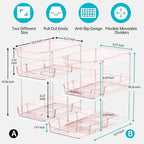 Delamu 2 Pack 3-Tier Bathroom Under Sink Organizers and Storage, Multi-Purpose Stackable Pantry Organization and Storage, Pull Out Clear Kitchen Bathroom Cabinet Organizer with Movable Dividers, Pink - Image 2