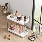 Forbena White Bathroom Organizer Countertop, Kitchen Counter Shelf Organizer for Coffee Bar Station, Makeup Vanity Organizers and Storage, Tiered Sink Tray for Perfurm Skincare (White and Grey) - Image 6