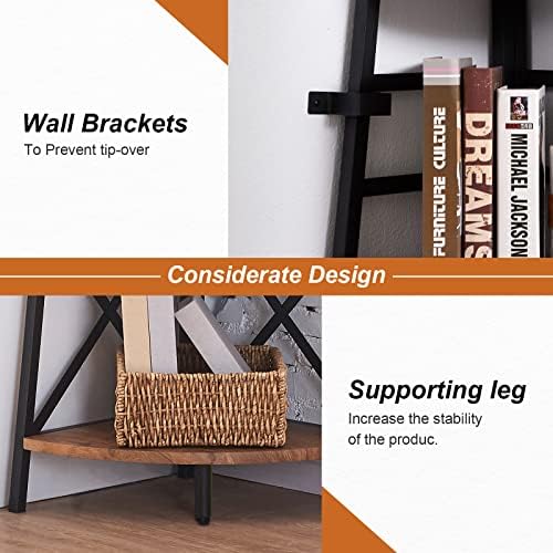HOMBAZAAR 5 Tier Corner Shelf,72 Inch Tall Corner Bookshelf,Rustic Brown - Image 6