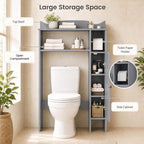 Giantex Over-The-Toilet Storage Cabinet, Bathroom Freestanding Space Saver with 1-Door Side Storage Cabinet & Paper Holder, Toilet Rack Organizer Stand for Bathroom Laundry (Gray) - Image 5