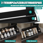 Shoe Cabinet for Entryway with 3 Flip Drawers, Black Tall Shoe Storage Cabinet with Coat Rack, Wood Narrow Slim Hidden Freestanding Shoe Rack Organizer, 2 in 1 Hall Tree for Living Room, Hallway - Image 3