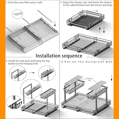Under Sink Organizer, 1 Pack 2-Tier Expandable Pull Out Storage with Ball-Bearing Slides, Height Adjustable for Kitchen Bathroom Cabinet, Black - Image 7