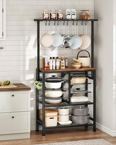 CHOEZON Pots and Pans Organizer Rack, Kitchen Bakers Rack, Multi-Tier Storage Shelf, Kitchen Island Table, Cooking Rack with Pots and Pans Storage, Rustic Brown and Black TPR60BF by Choezon