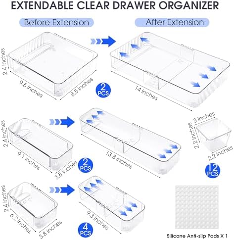 Aneco 20Pcs Extendable Drawer Organizer 4-Size Expandable Drawer Organizer - Image 2