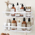 Orimade Shower Caddy with 5 Hooks for Hanging Razor and Sponge Adhesive Shower Shelf Basket Bathroom Storage Organizer Kitchen Rack No Drilling Stainless Steel Rustproof - 2 Pack,White by Orimade