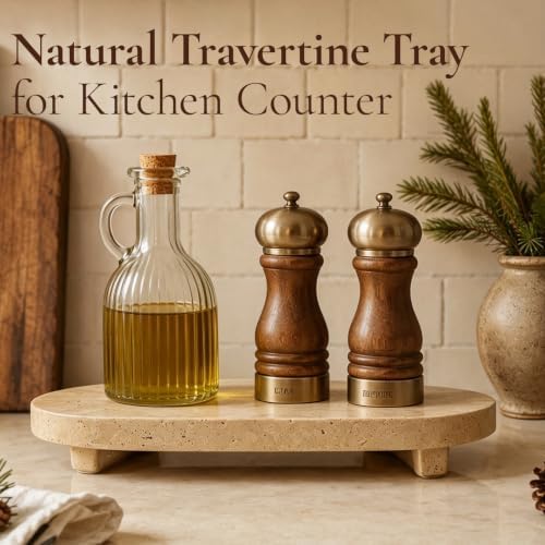 Travertine Tray for Kitchen Counter & Bathroom, Oval 9.8x5.9In - Image 4