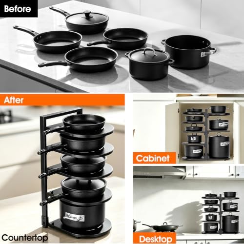 Adjustable Pots & Pans Organizer for Cabinet: 8-Tier Heavy Duty Pan Rack - Image 6