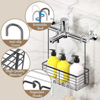 DELLAN Hanging Shower Rack, Shower Organizer Hanging for Bathroom, Black - Image 2
