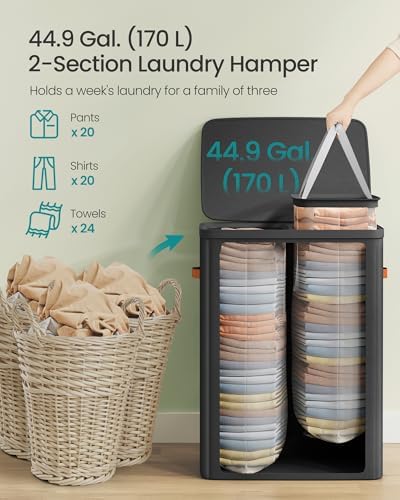 SONGMICS Laundry Basket, 170L Laundry Hamper with Lid, 2 Removable Bags - Image 4