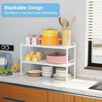 Set of 2 Expandable Kitchen Cabinet Shelves Organizers, Stackable Adjustable Small Storage Shelf Rack Stand For Pantry Cabinet Cupboard Kitchen Counter Organization, 22 lbs Capacity, Length:20.5" - Image 3