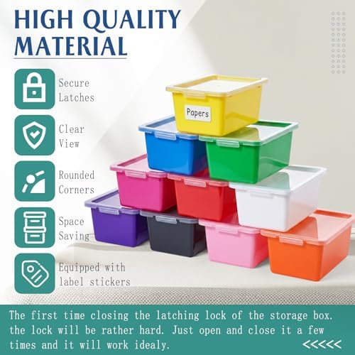 10 Pcs Classroom Storage Cubby Bins with Latching Lid,Candy - Image 3