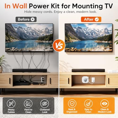 in Wall Cable Management Kit, Recessed Power, AC Outlet + USB-A & C Ports - Image 5