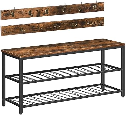 HOOBRO Hall Tree with Bench, Coat Rack Shoe Bench Set, Entryway Shoe Rack with Coat Hooks, Hall Tree, 39.4" L x 11.8" W x 18.1" H, Industrial, for Front Door, Rustic Brown BF071MT01G1 by HOOBRO