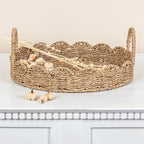 Household Essentials Round Handwoven Seagrass Tray with Scalloped Edge and Handles, Natural - Image 6