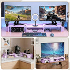 LEKETREE Dual Monitor Stand Riser with Drawer and 2 Pen Holders, Purple - Image 4