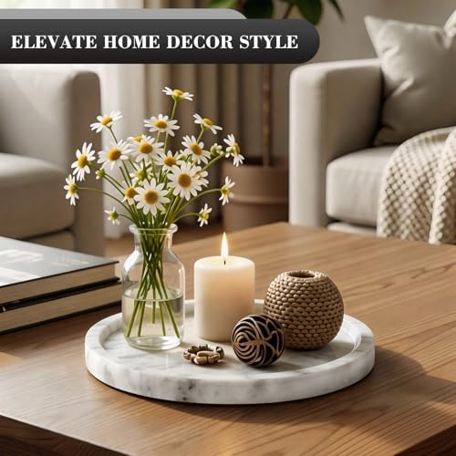 Natural Round Marble Tray - 7.8" Marble Vanity Tray for Dresser, Bathroom, Decorative Jewelry Dish for Perfumes Rings Earrings Necklaces, Stone Tray for Home Décor, White - Image 4