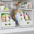 Under Sink Organizer Upgrade To Professional Rails,2-Tier Dual Pull Out Cabinet Storage,Height Adjustable Slide Out Drawers For Bathroom Kitchen,2 Pack-18.5"Dx12.8"-16.9"H,White by UnderSinkOrganizer