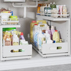 Under Sink Organizer Upgrade To Professional Rails,2-Tier Dual Pull Out Cabinet Storage,Height Adjustable Slide Out Drawers For Bathroom Kitchen,2 Pack-18.5"Dx12.8"-16.9"H,White by UnderSinkOrganizer