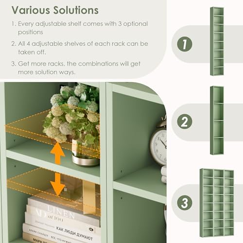 FOTOSOK Bookshelf Bookcase 8-Tier Narrow Bookshelf Tall CD Media Tower Rack - Image 7