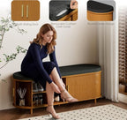DHH 2-Tier Storage Bench,Wide Shoe Bench with Thickened Padded Seat Cushion, Mid Century Modern Fluted Sliding Door and Adjustable Shelf, for Entryway, Living Room, Bedroom (Yellow Walnut, 51.2”) - Image 7