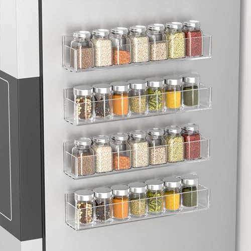 PMMASTO Adhesive Acrylic Spice Rack, Clear- 4 Pack with 2 Tapes - Image 4