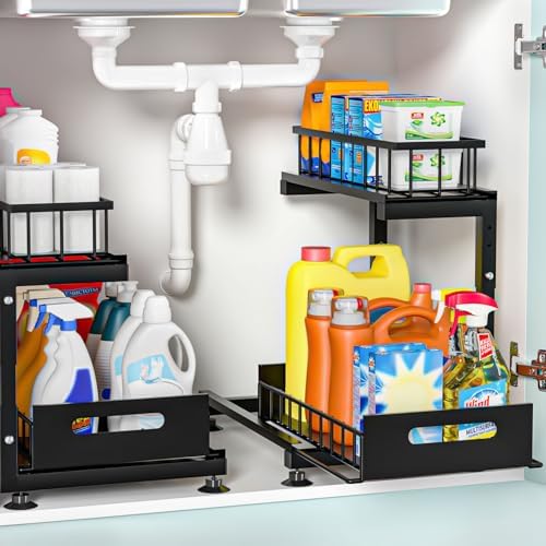 Saydear 2-Pack L-Shaped Under Sink Organizer, 2-Tier Pull-out Cabinet Rack by Saydear