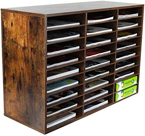 EasyPAG 27 Compartments Wooden Literature Organizer with Adjustable Shelves, 13500 Sheets Capacity Paper Organizer, Classroom Mailbox and Mail Sorter for Teachers and Office, Archaize by EasyPAG
