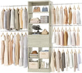 Besiost Closet System, 4-8 FT Closet Organizer Tower with 2 Wooden Drawers and Shelves, Can Fit 60 to 96 inch Walk-in Closet System with 5 Hang Rods, Built-in, Greige Oak by Besiost