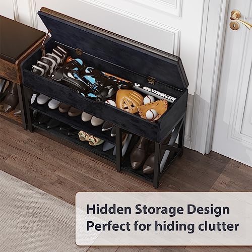 Shoe Bench, Lift Top Shoe Storage Bench, Adjustable Shelf Entryway Bench with Padded Cushion for Entry, Closet, Living Room, Hallway, 2-Tier Shoe Rack Organizer(Black, 39.5“W) - Image 4