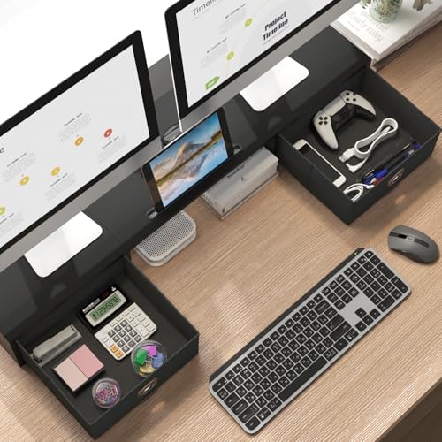 WESTREE Dual Monitor Stand Riser with Two Drawers, Extra Large Storage Monitor Stand for 2 Monitors, Desktop Oraganizer Stand for Computer,Laptop,Screen,Printer,TV - Image 2
