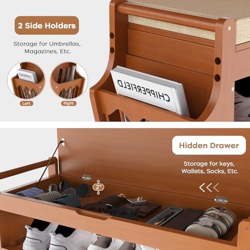 Shoe Bench 34.3in, Bamboo 3-Tier Entryway Bench with Storage, Shoe Rack - Image 5