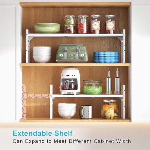 15.5 to 25.5 Inch Expandable Kitchen Cabinet Organizer Shelf, 30 LBS Heavy Duty Stackable Kitchen Counter Storage Shelves Organizers, 2 Pack Adjustable Small Storage Shelf Rack For Cabinet Cupboard - Image 7