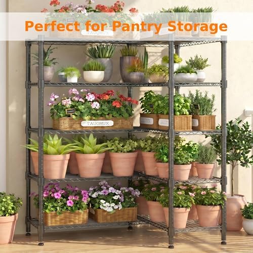 Homdox 5-Tier Adjustable Metal Storage Shelves, Space-Saving Corner Rack for Kitchen, Pantry, Office, Garage, Books & Plants, 18"x72"x72", Black - Image 5
