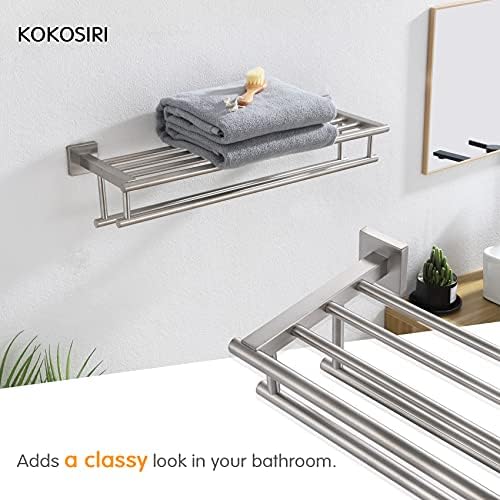 KOKOSIRI 24 Inch Towel Shelf with Double Towel Bars Bathroom Towel Rack Towel Holder Wall Mounted SUS 304 Stainless Steel, Brushed Nickel, B6005BR-L24 - Image 5