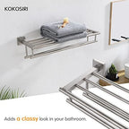 KOKOSIRI 24 Inch Towel Shelf with Double Towel Bars Bathroom Towel Rack Towel Holder Wall Mounted SUS 304 Stainless Steel, Brushed Nickel, B6005BR-L24 - Image 5